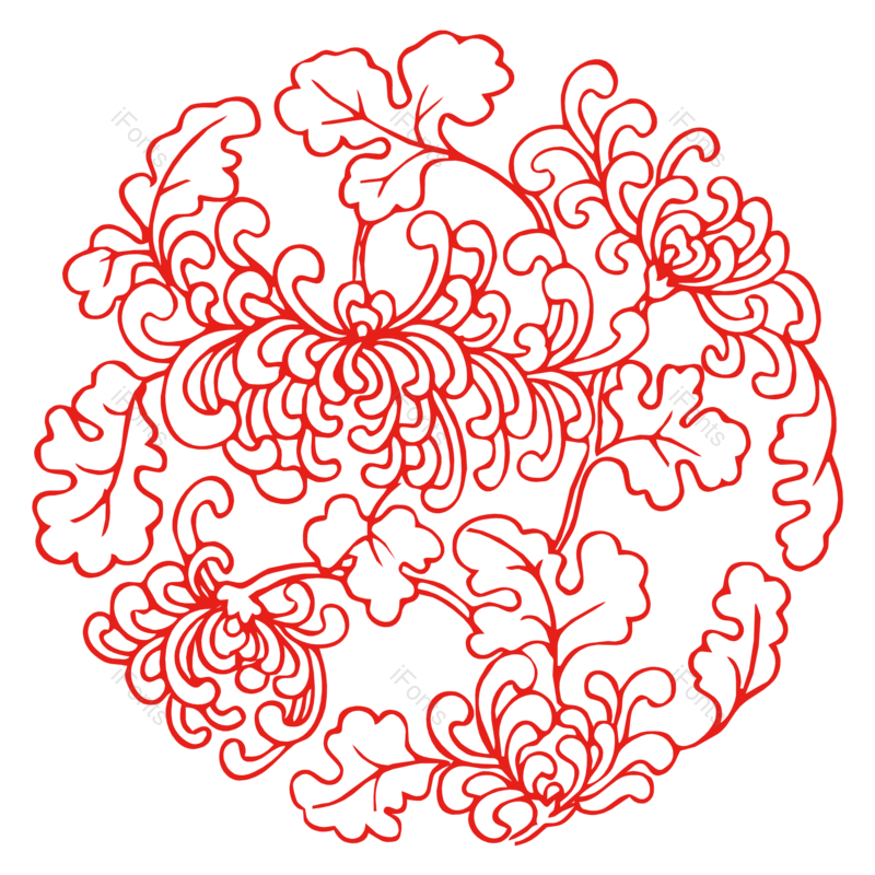 中国风图片,花纹元素,图案PNG,菊花免抠素材